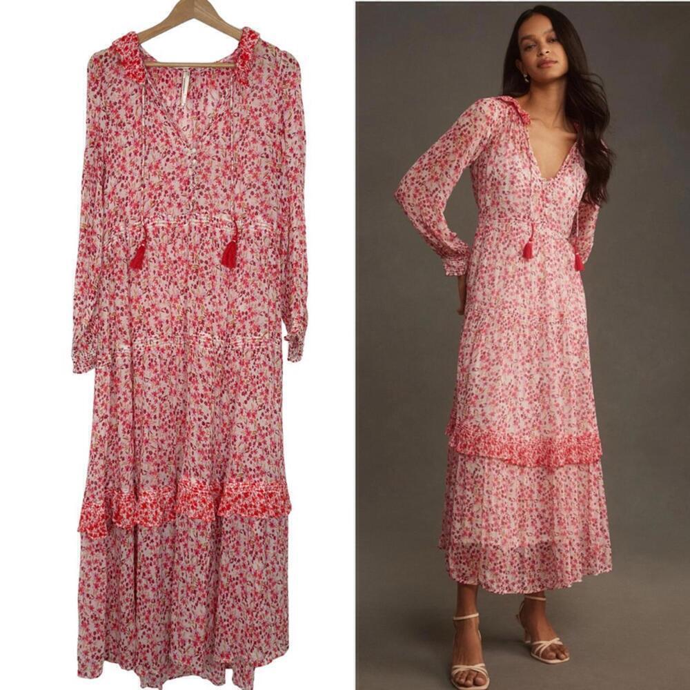 NWOT Anthropologie Maxi Dress Women Red FloralThe Marais Printed Chiffon Size: M